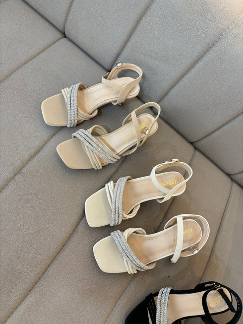 Women Luxury Rhinestone Decor Open Toe Buckle Straps